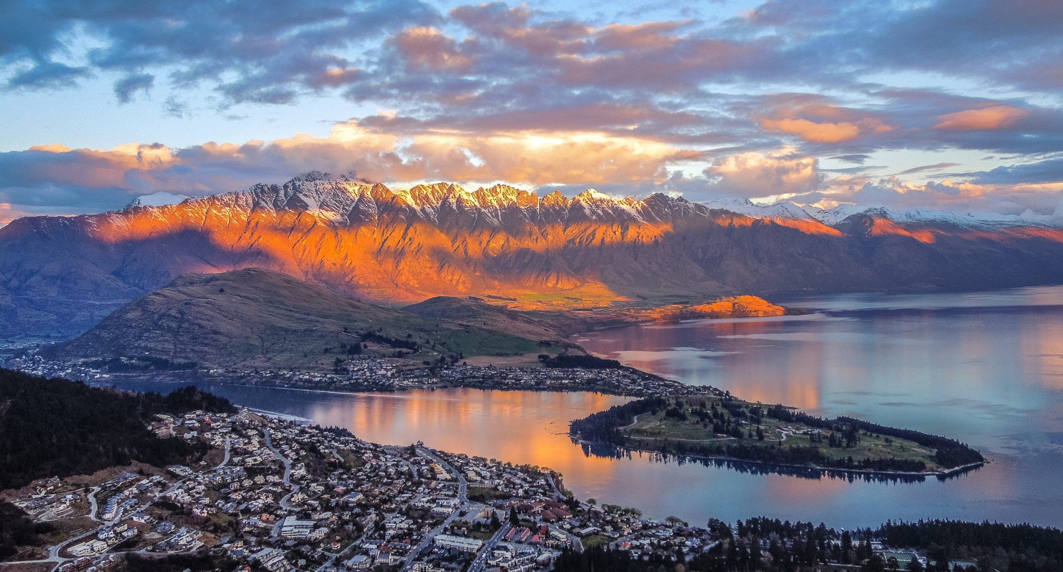 Queenstown, Lake Whakatipu and The Remarkables from a viewpoint