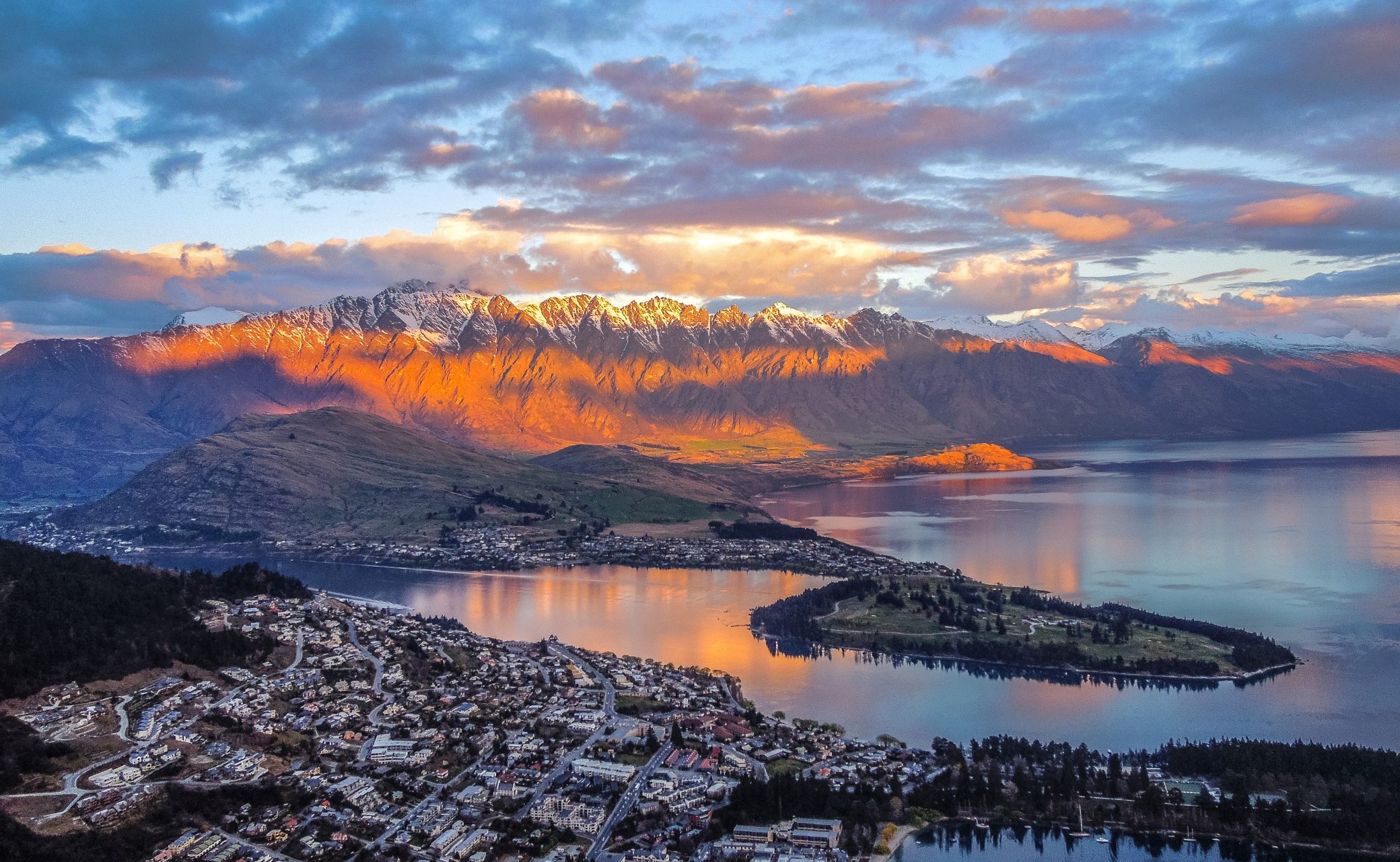 Queenstown, Lake Whakatipu and The Remarkables from a viewpoint