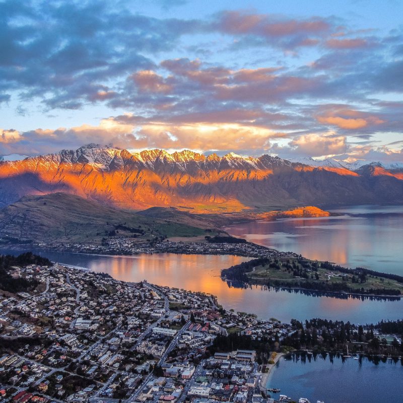 Queenstown, Lake Whakatipu and The Remarkables from a viewpoint