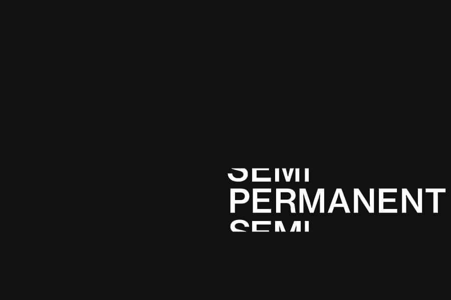 Text in white on a black background reads "SEMI PERMANENT" in a layered, staggered arrangement.
