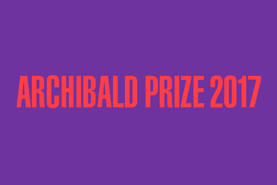 Bold text reading "ARCHIBALD PRIZE 2017" in orange against a purple background.