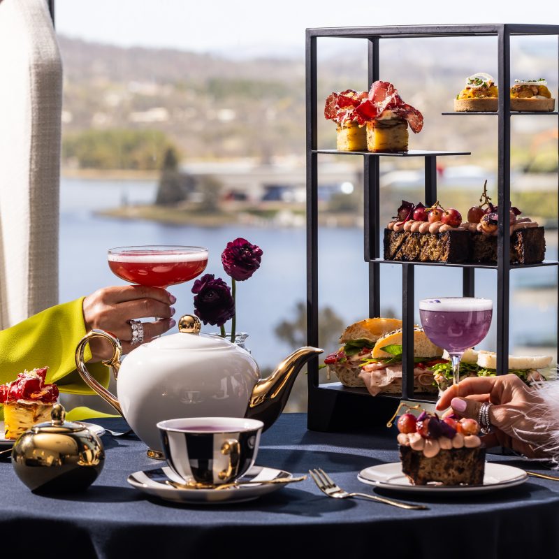 A photo of food and tea in the QT Lounge