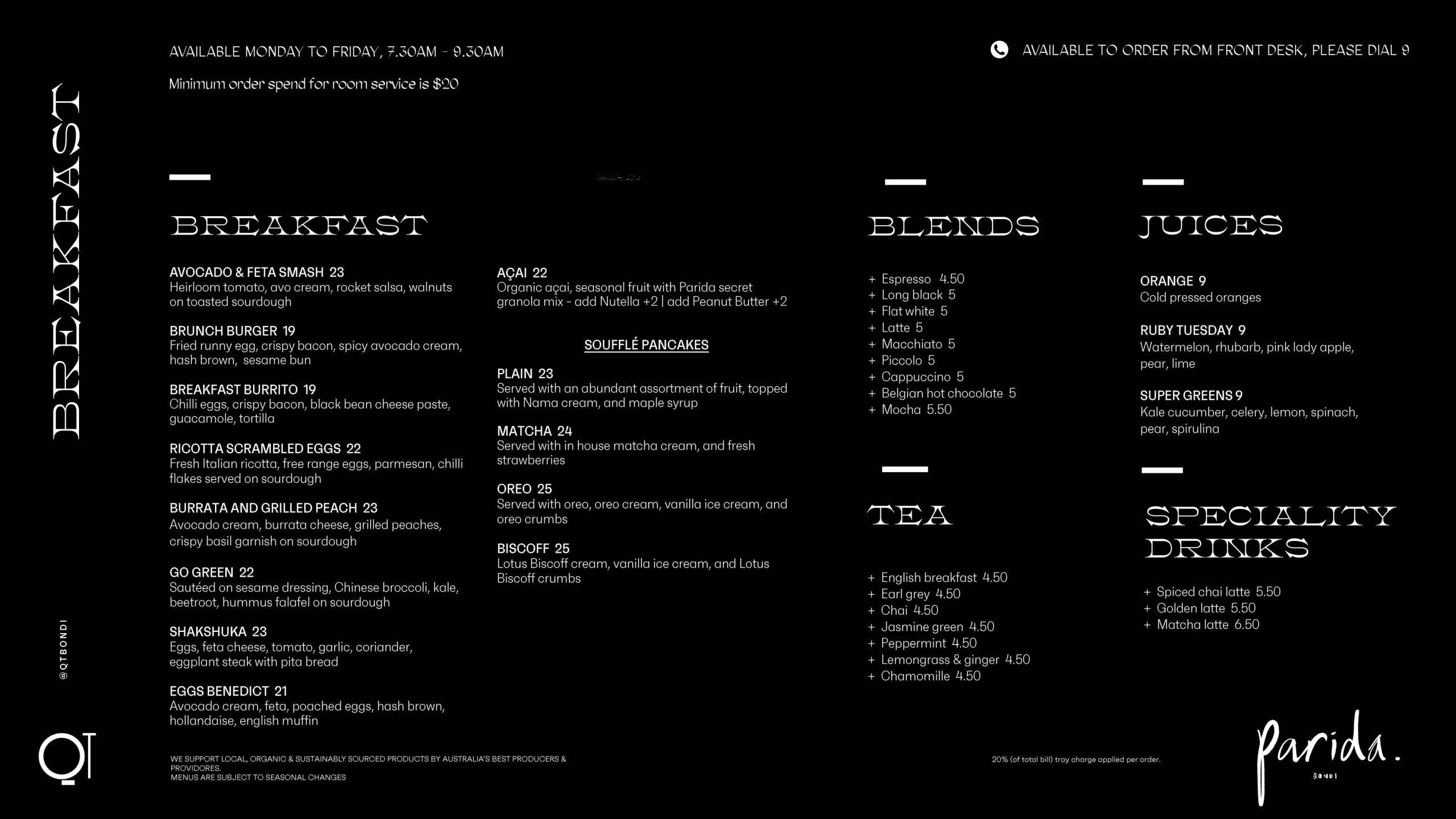 Room Service by QT | QT Bondi